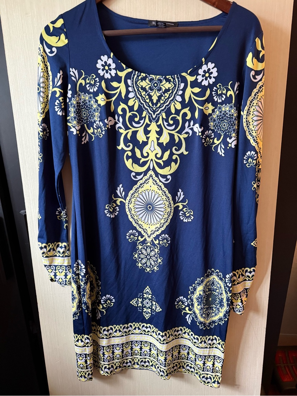 INC Women's Navy Blue Printed Scoop Neck Tunic